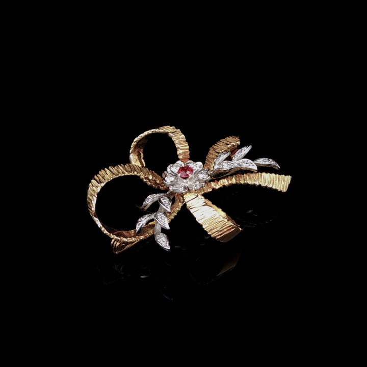 Vintage 18ct Gold Ruby and Diamond Spray Brooch by Cropp & Farr
