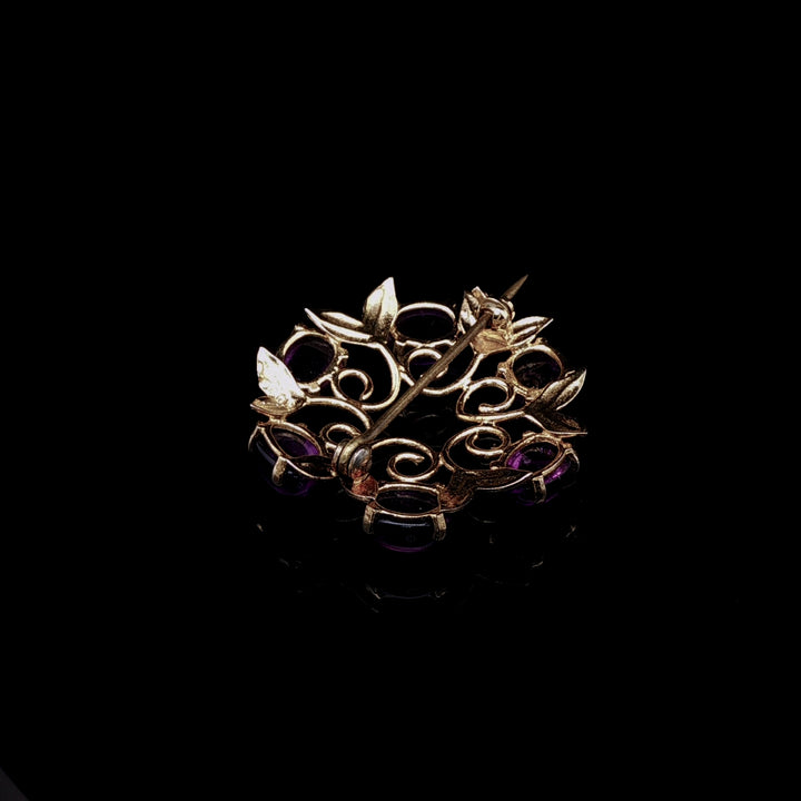 Vintage 9ct Yellow Gold Six Cabochon Amethyst Circular Brooch