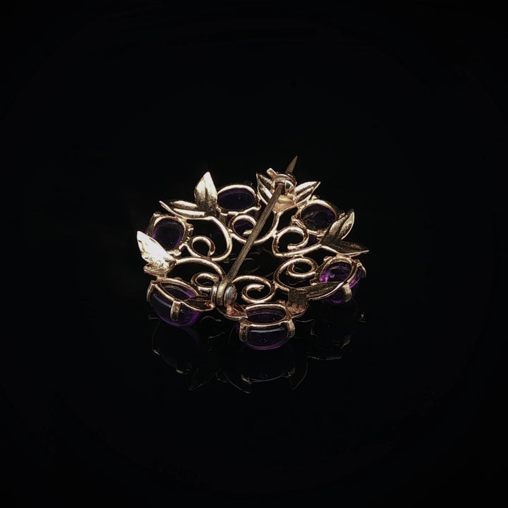 Vintage 9ct Yellow Gold Six Cabochon Amethyst Circular Brooch