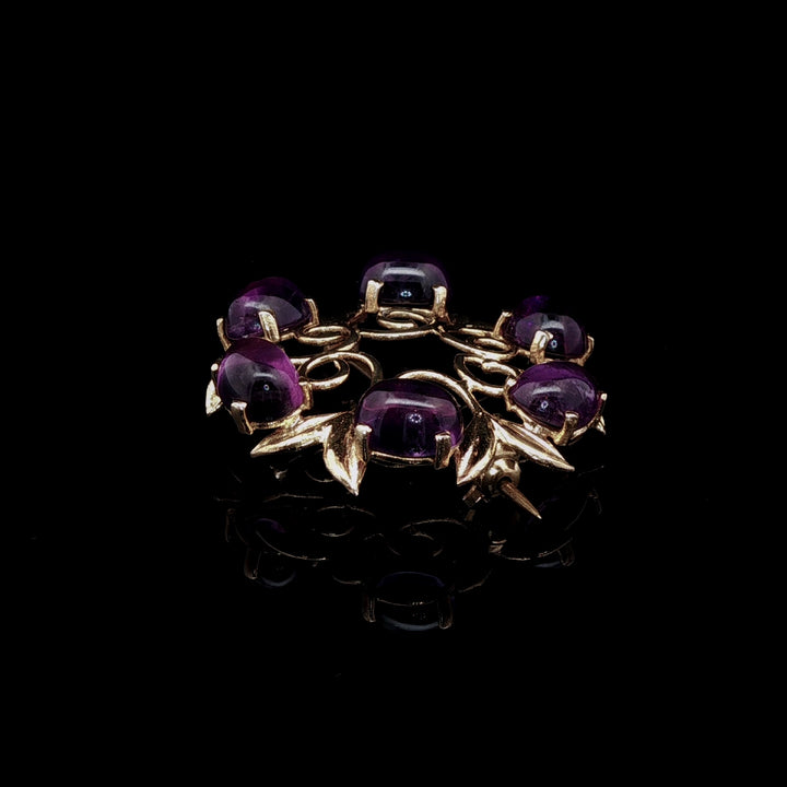 Vintage 9ct Yellow Gold Six Cabochon Amethyst Circular Brooch