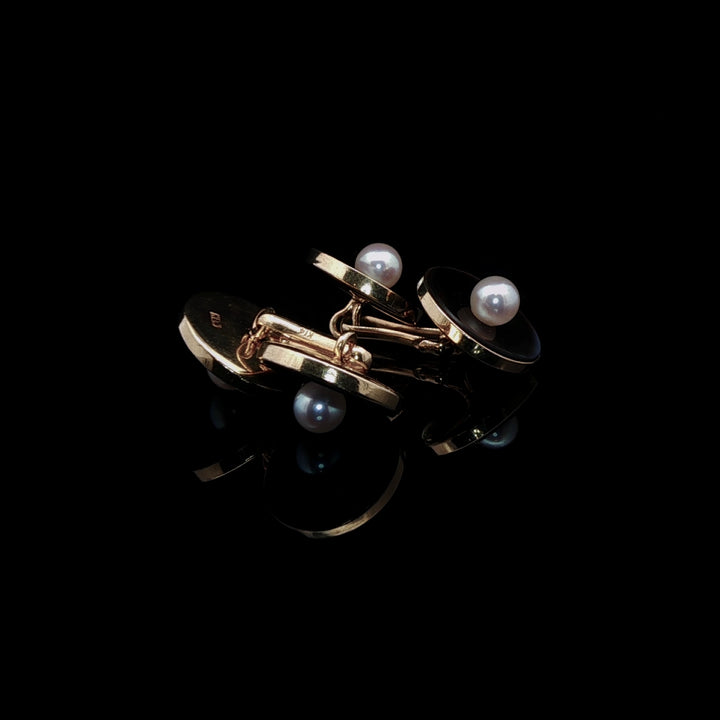 Vintage 14k Yellow Gold Mother-of-Pearl Cufflinks with Pearls