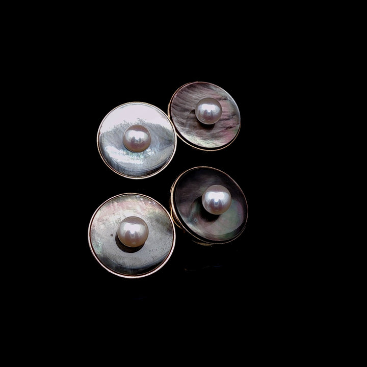 Vintage 14k Yellow Gold Mother-of-Pearl Cufflinks with Pearls