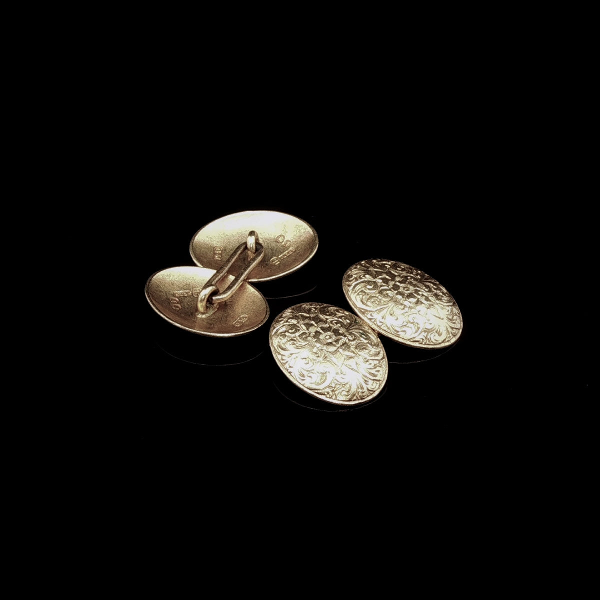 Antique Victorian 15ct Yellow Gold Engraved Cufflinks, London 1884