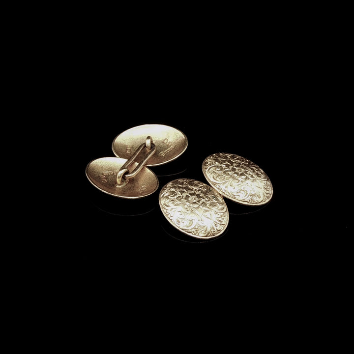 Antique Victorian 15ct Yellow Gold Engraved Cufflinks, London 1884