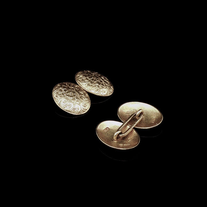 Antique Victorian 15ct Yellow Gold Engraved Cufflinks, London 1884