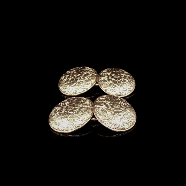 Antique Victorian 15ct Yellow Gold Engraved Cufflinks, London 1884