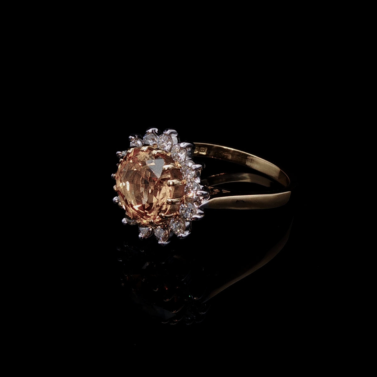 Vintage 18ct Gold 3.00ct Yellow Topaz and Diamond Cluster Ring