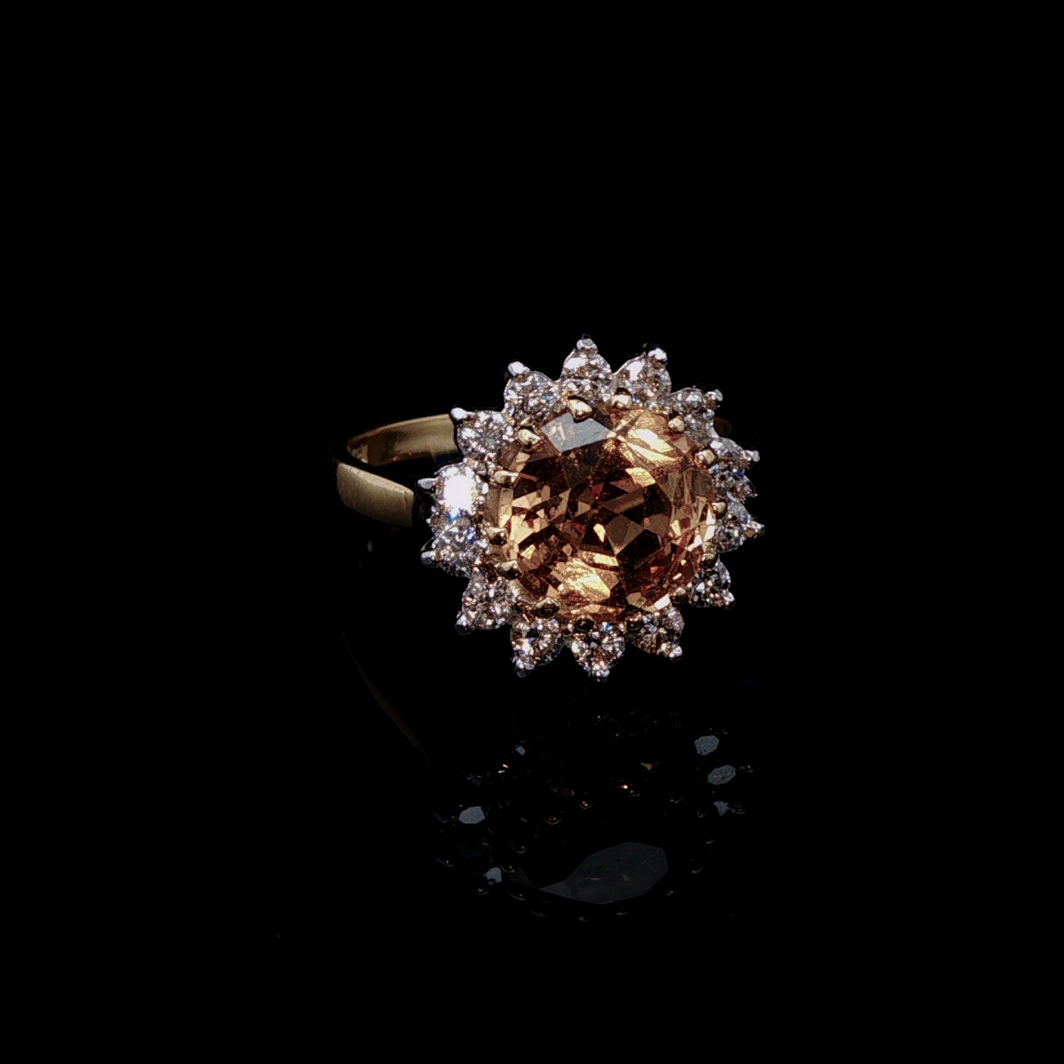 Vintage 18ct Gold 3.00ct Yellow Topaz and Diamond Cluster Ring