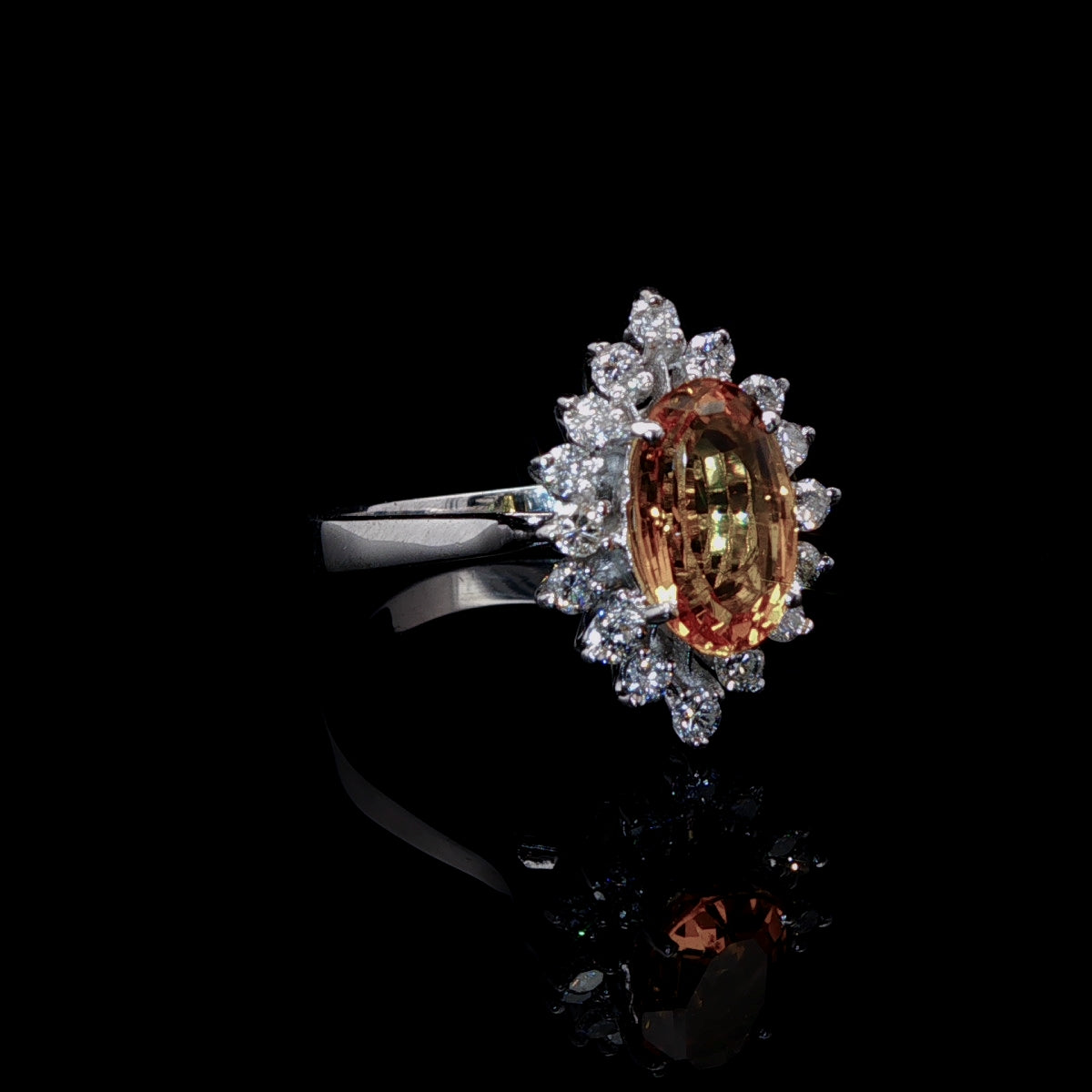 18ct White Gold Yellow Beryl and Diamond Marquise Cluster Ring