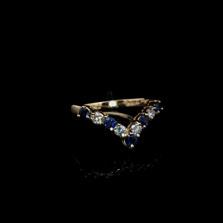 Vintage 18ct Yellow Gold Sapphire and Diamond Wishbone Ring