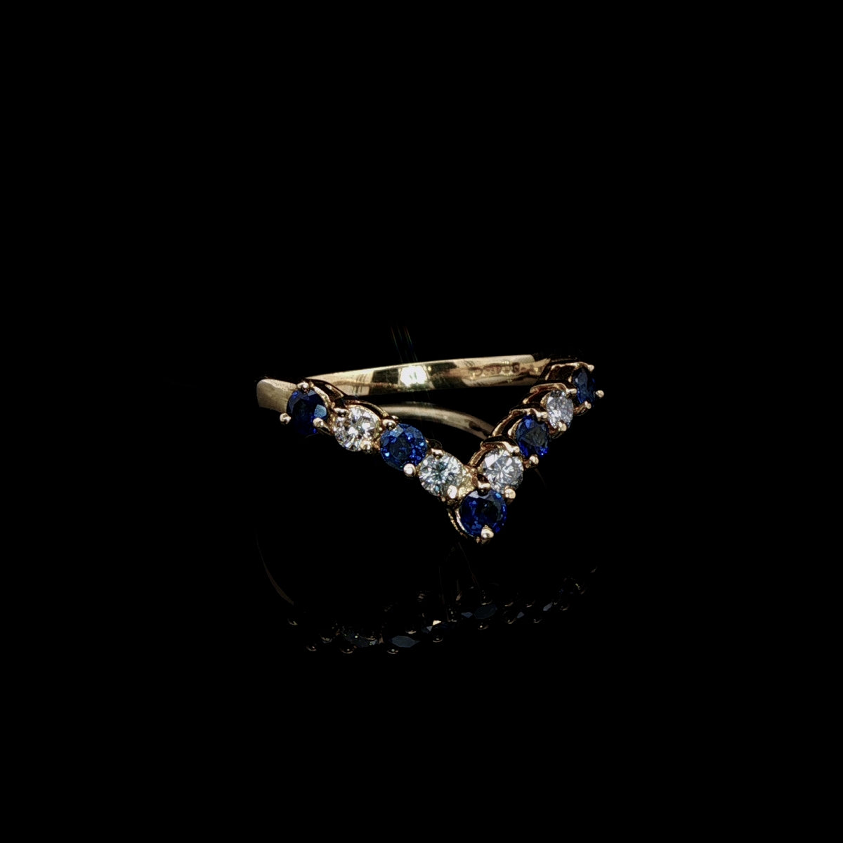 Vintage 18ct Yellow Gold Sapphire and Diamond Wishbone Ring