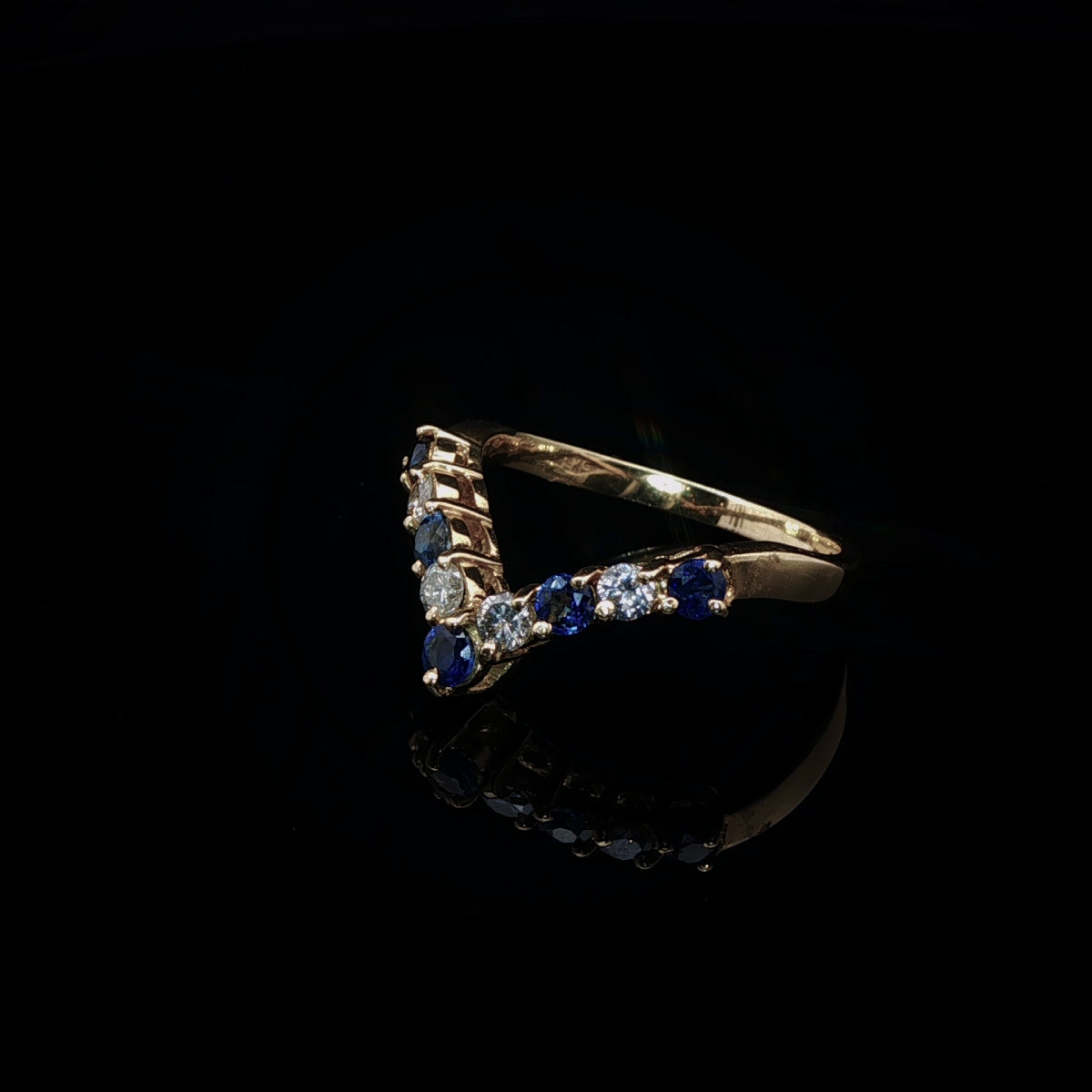 Vintage 18ct Yellow Gold Sapphire and Diamond Wishbone Ring