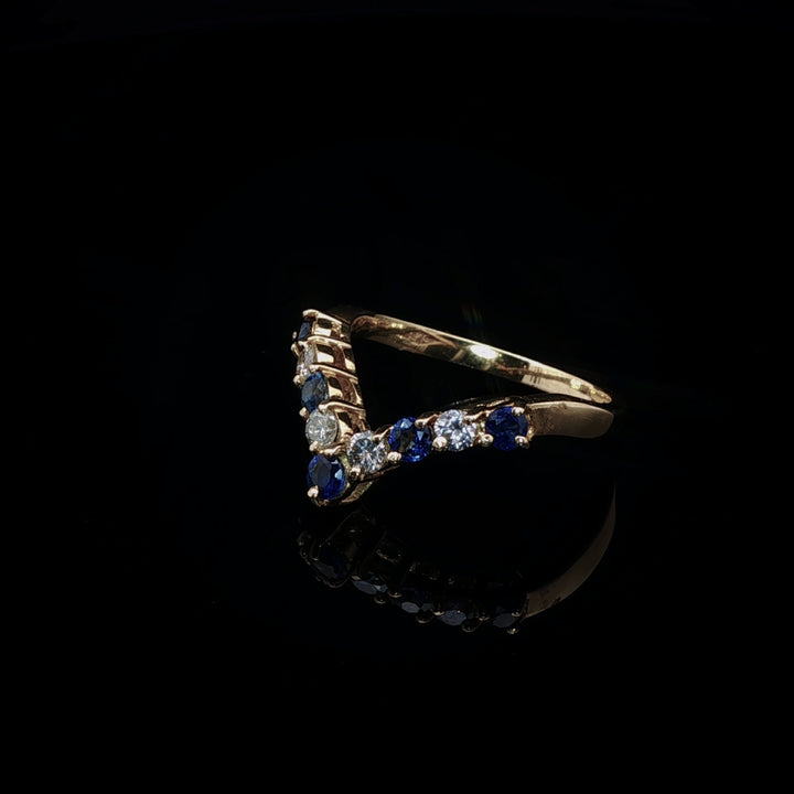 Vintage 18ct Yellow Gold Sapphire and Diamond Wishbone Ring