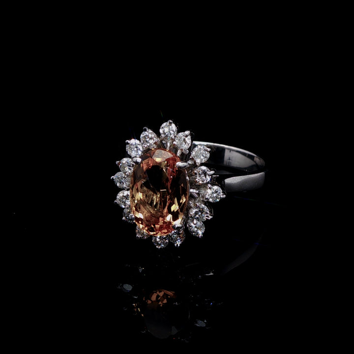 18ct White Gold 2.50ct Yellow Topaz and Diamond Cluster Ring