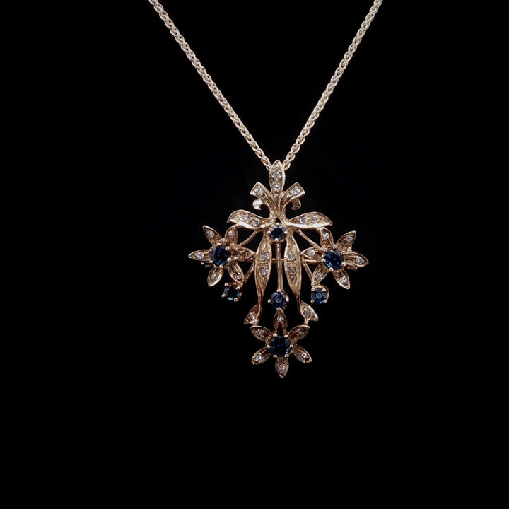 Vintage 9ct Yellow Gold Sapphire and Diamond Brooch/Pendant