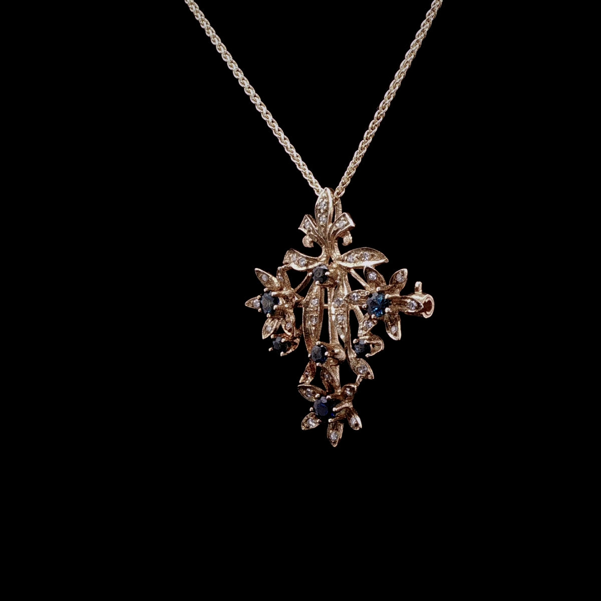 Vintage 9ct Yellow Gold Sapphire and Diamond Brooch/Pendant