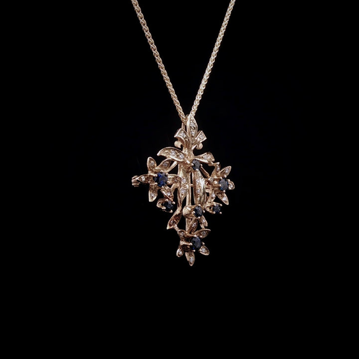 Vintage 9ct Yellow Gold Sapphire and Diamond Brooch/Pendant