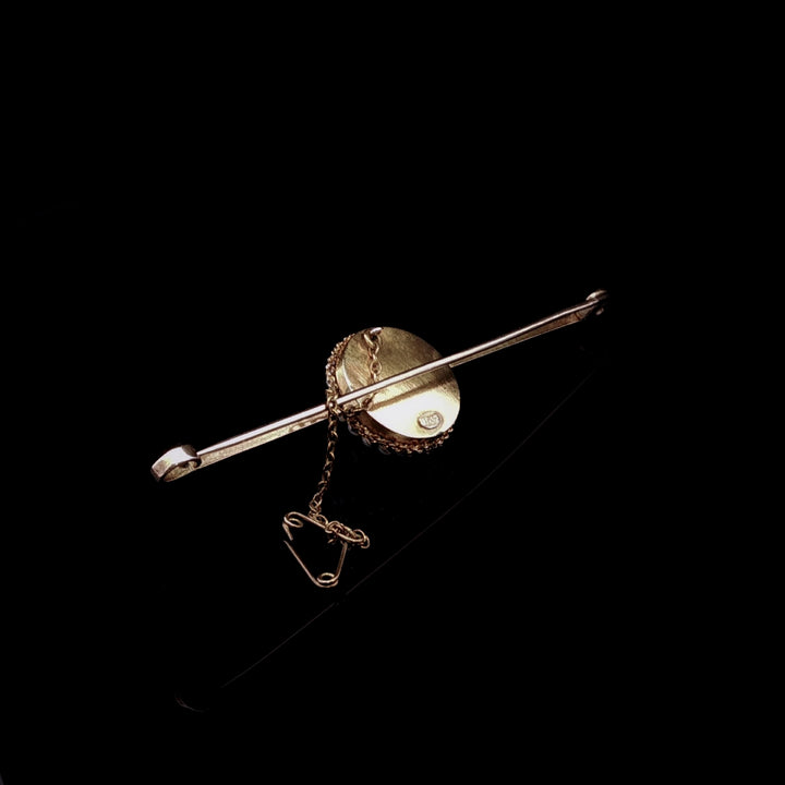 Antique 15ct Yellow Gold Blue Enamel and Pearl Bar Brooch