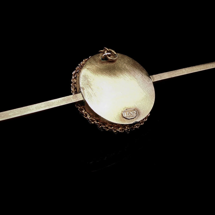 Antique 15ct Yellow Gold Blue Enamel and Pearl Bar Brooch