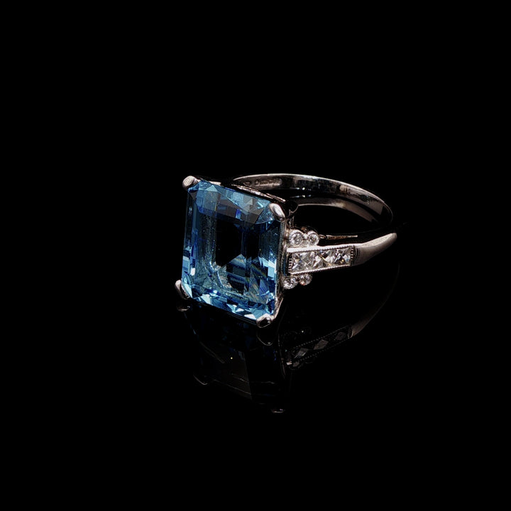 Platinum 5.46ct Aquamarine and Diamond Cocktail Ring, London 2019