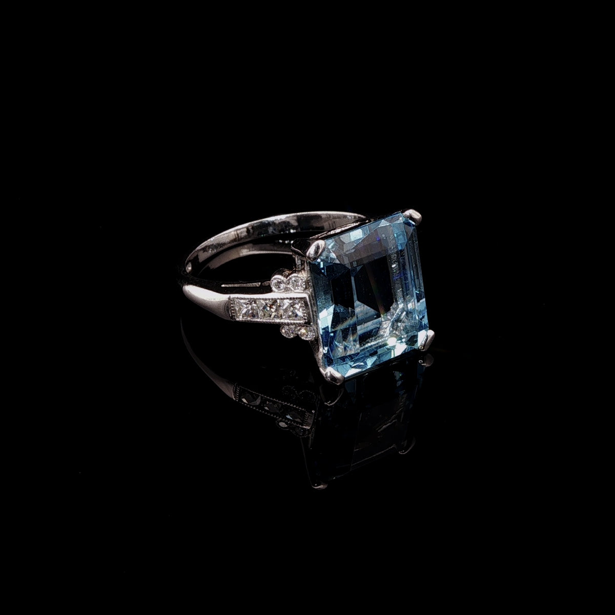 Platinum 5.46ct Aquamarine and Diamond Cocktail Ring, London 2019