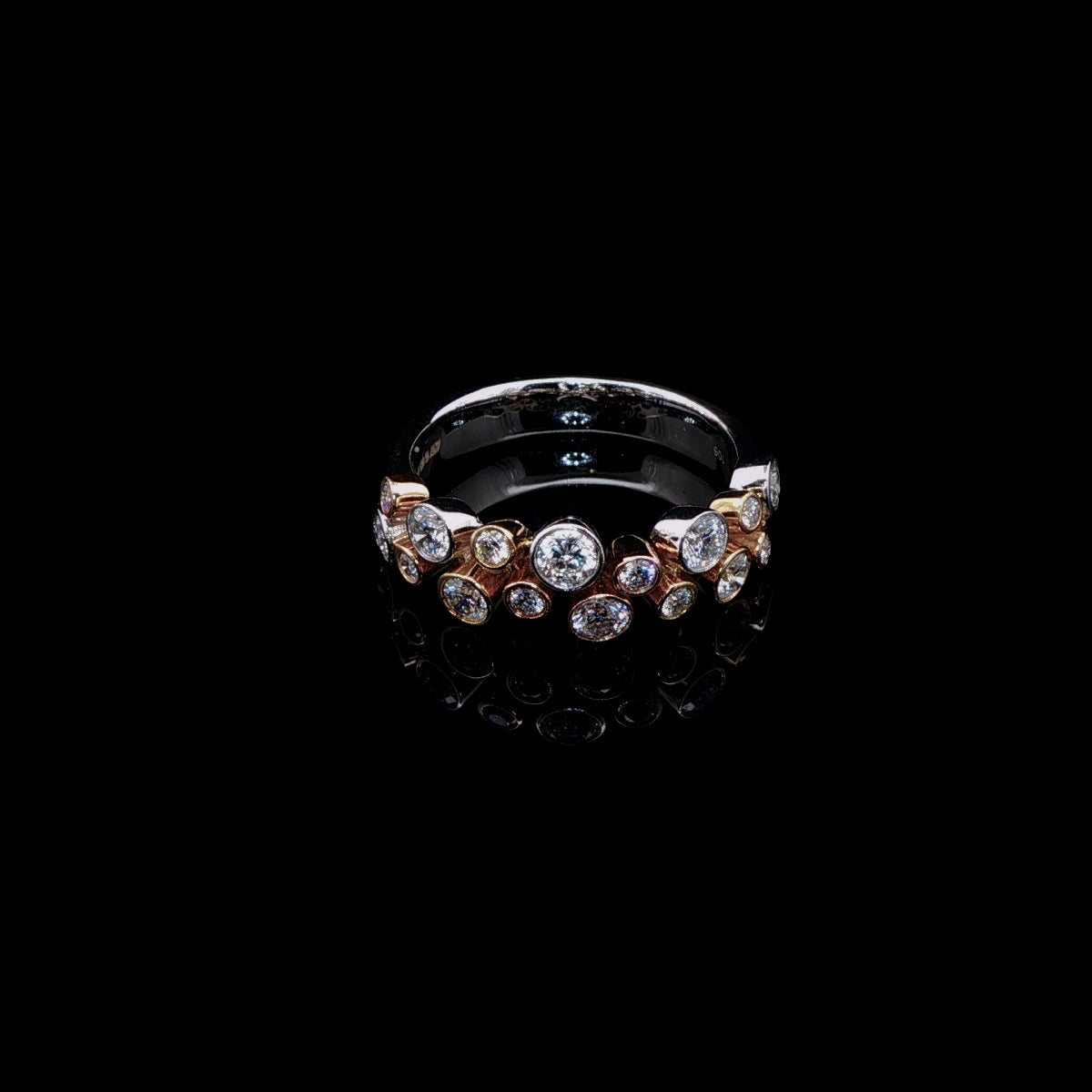18ct Yellow and White Gold Two Row Diamond Bubble Ring, 1.06ct