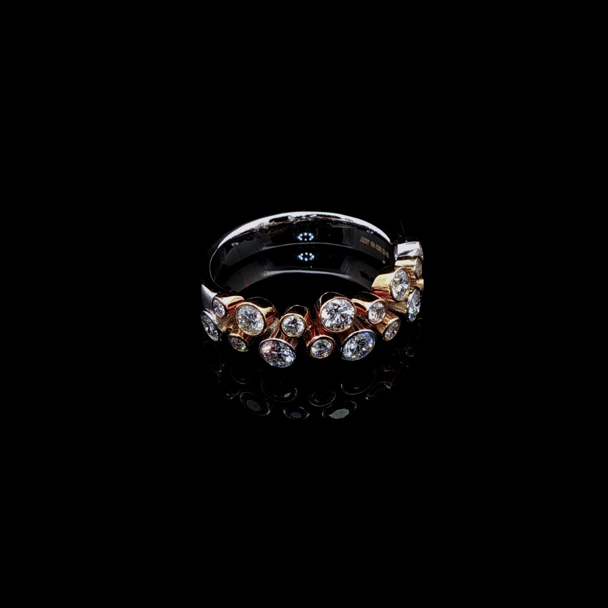 18ct Yellow and White Gold Two Row Diamond Bubble Ring, 1.06ct
