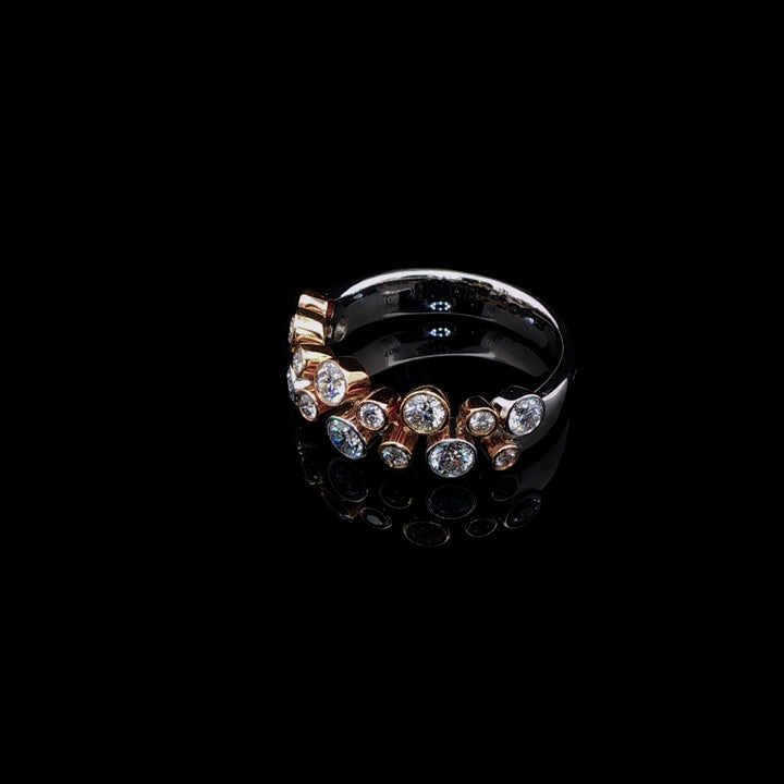 18ct Yellow and White Gold Two Row Diamond Bubble Ring, 1.06ct