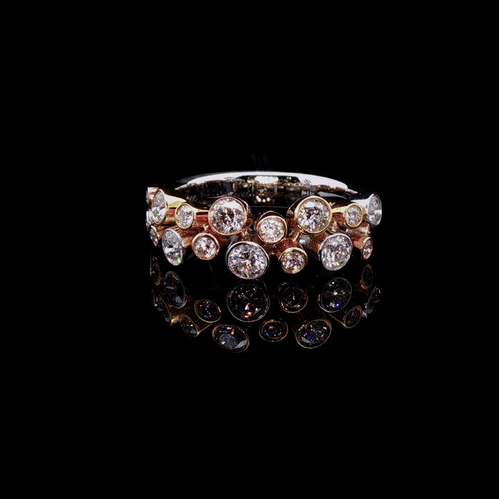 18ct Yellow and White Gold Two Row Diamond Bubble Ring, 1.06ct