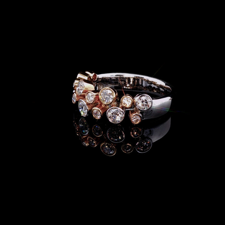 18ct Yellow and White Gold Two Row Diamond Bubble Ring, 1.06ct