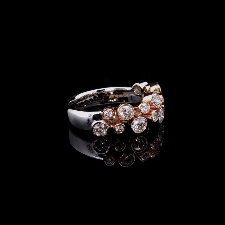 18ct Yellow and White Gold Two Row Diamond Bubble Ring, 1.06ct