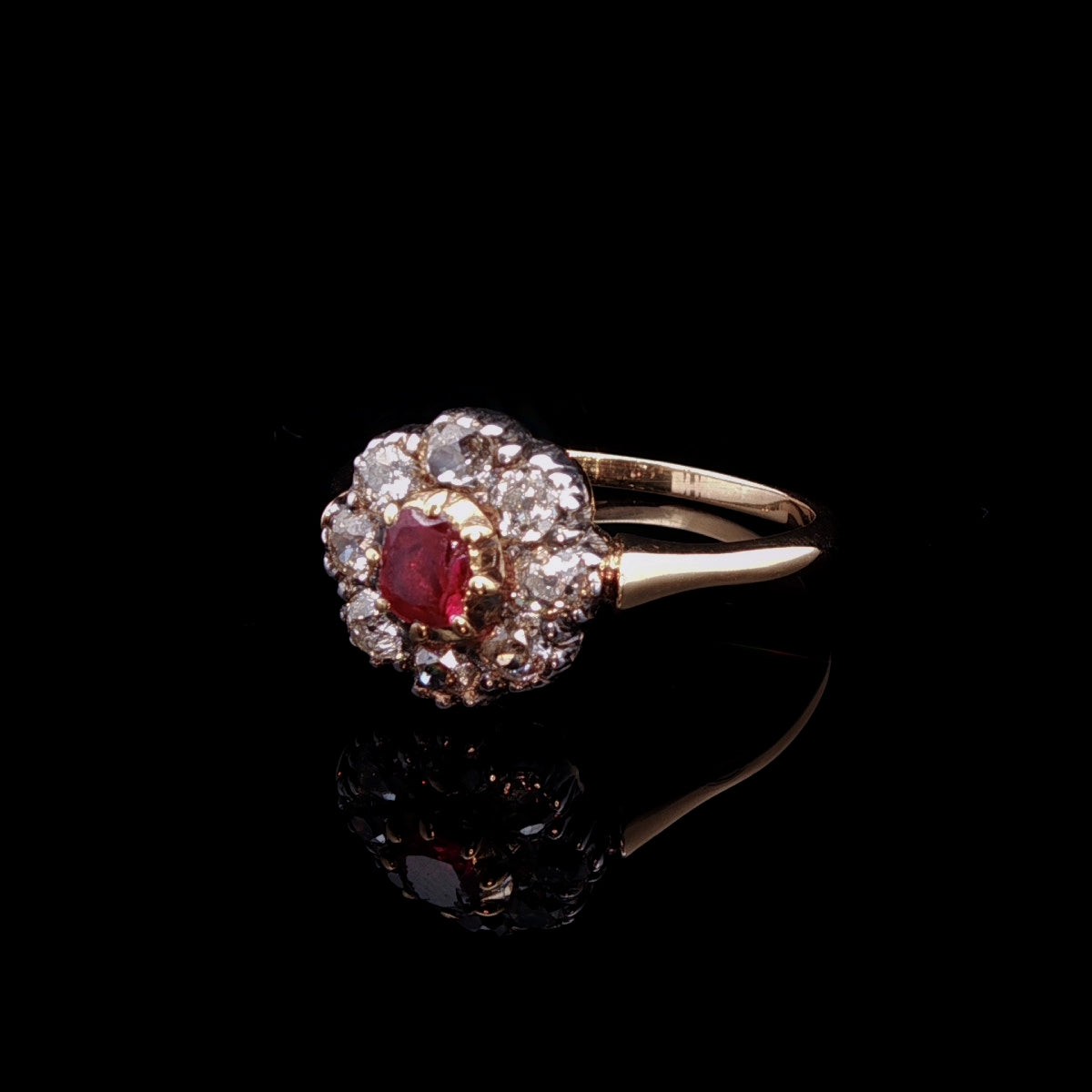 Antique Victorian 18ct Gold Ruby and Old Cut Diamond Cluster Ring