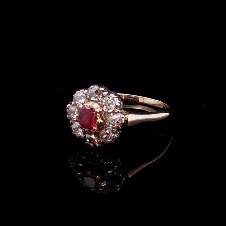 Antique Victorian 18ct Gold Ruby and Old Cut Diamond Cluster Ring