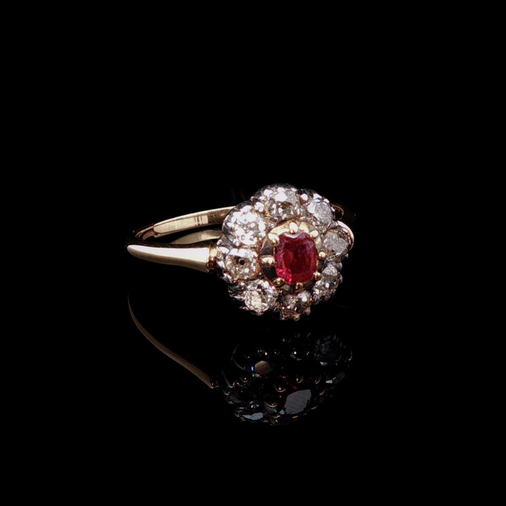 Antique Victorian 18ct Gold Ruby and Old Cut Diamond Cluster Ring