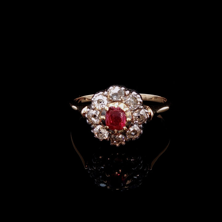 Antique Victorian 18ct Gold Ruby and Old Cut Diamond Cluster Ring