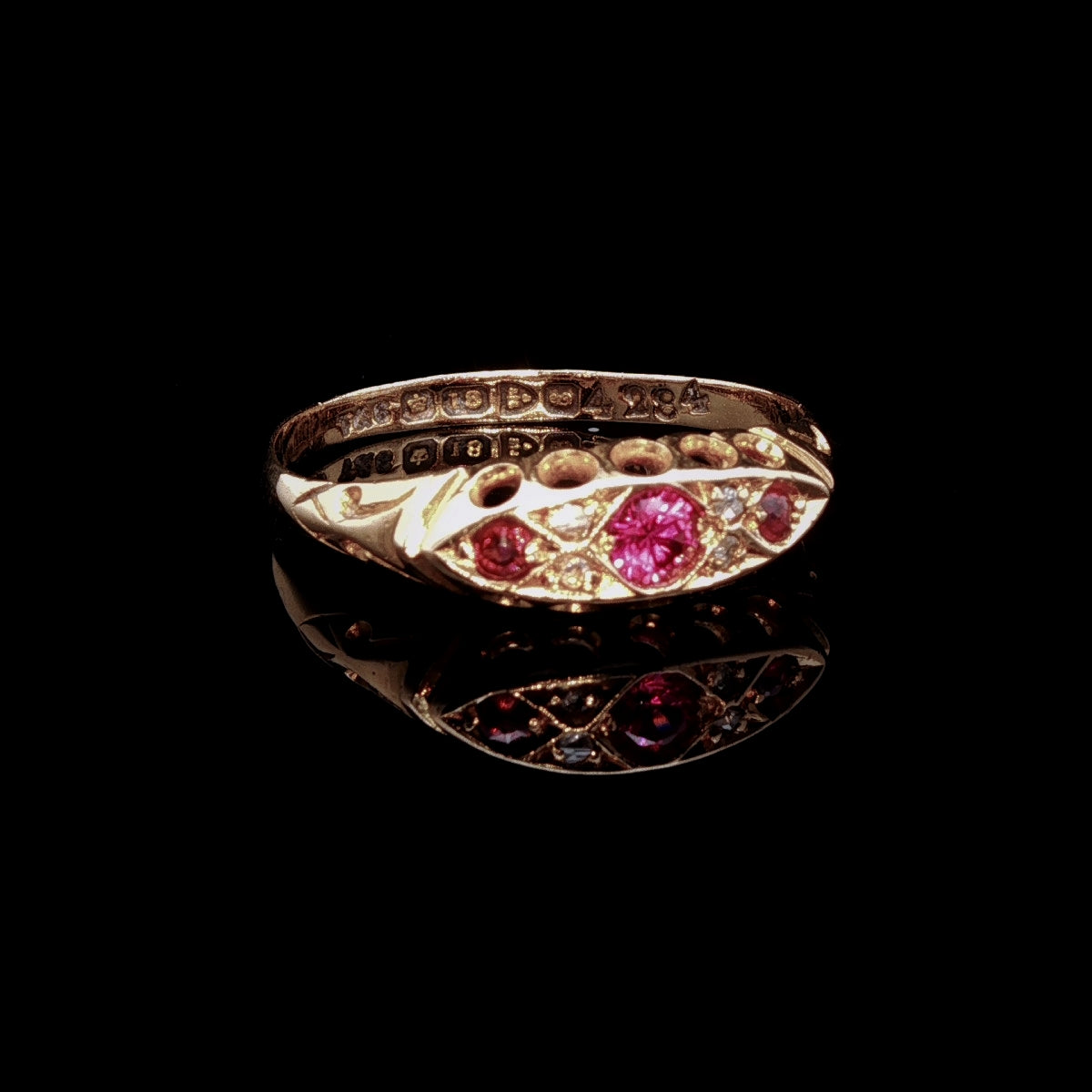 Antique Edwardian  18ct Yellow Gold Ruby and Rose-Cut Diamond Ring, Chester 1905