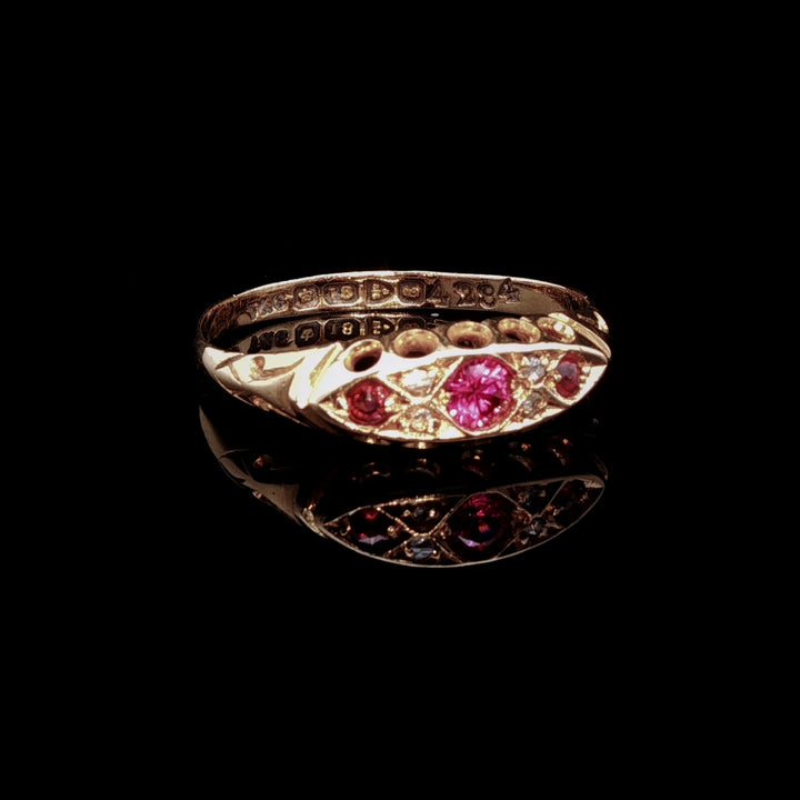 Antique Edwardian  18ct Yellow Gold Ruby and Rose-Cut Diamond Ring, Chester 1905