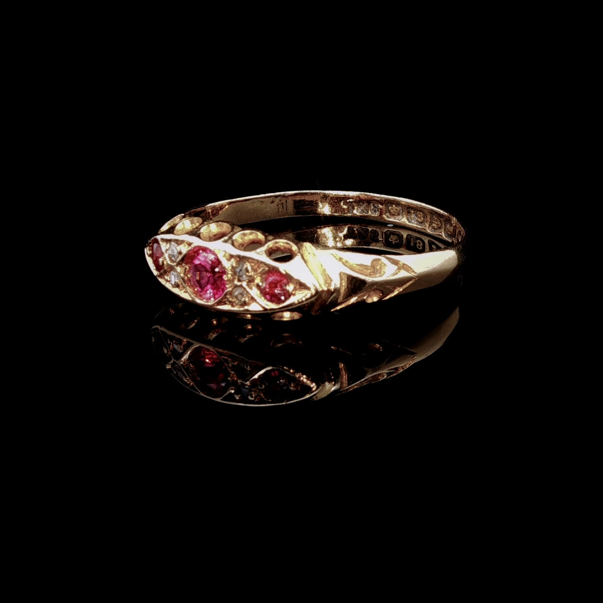 Antique Edwardian  18ct Yellow Gold Ruby and Rose-Cut Diamond Ring, Chester 1905