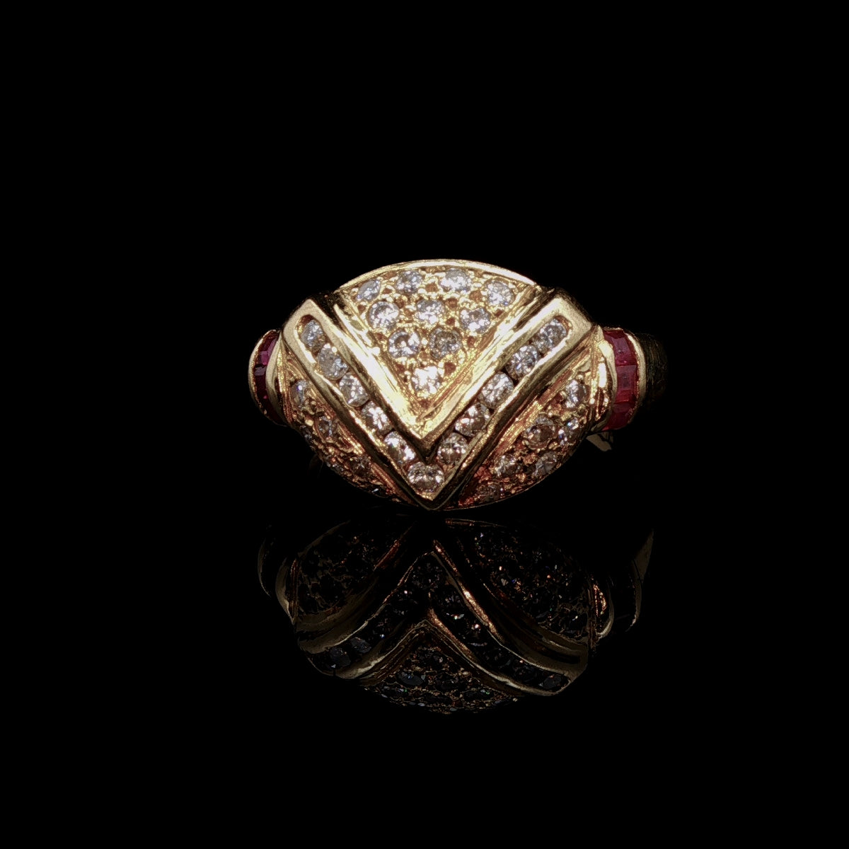 Vintage 18ct Yellow Gold Diamond Pavé and Ruby Cocktail Ring