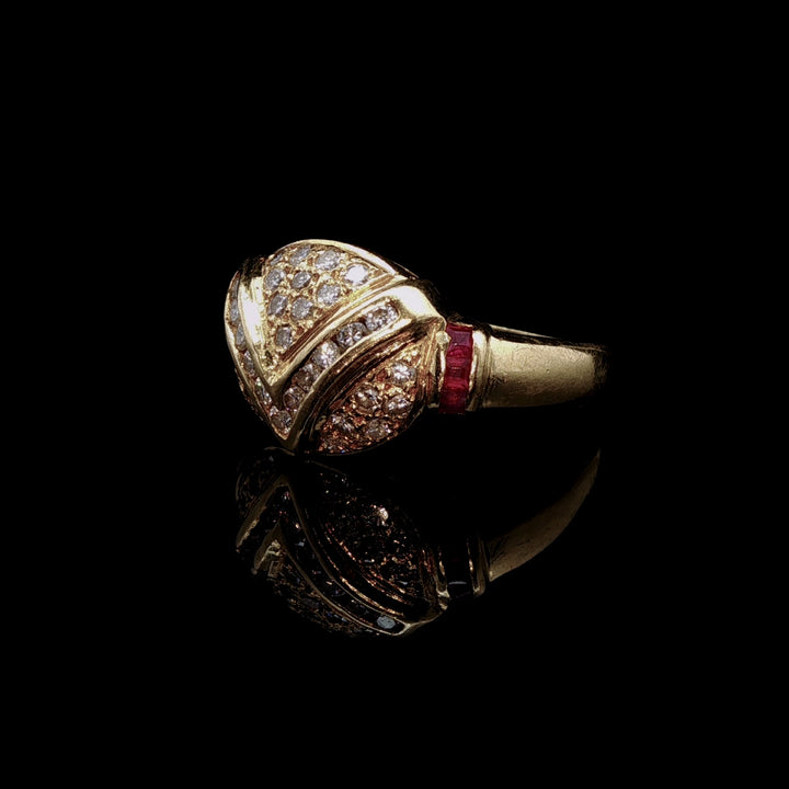 Vintage 18ct Yellow Gold Diamond Pavé and Ruby Cocktail Ring
