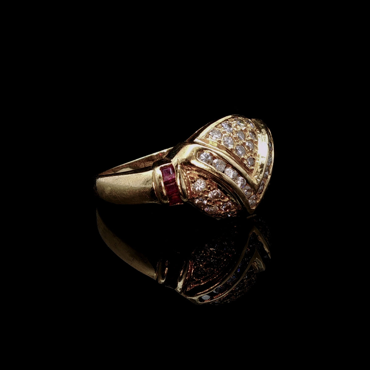 Vintage 18ct Yellow Gold Diamond Pavé and Ruby Cocktail Ring