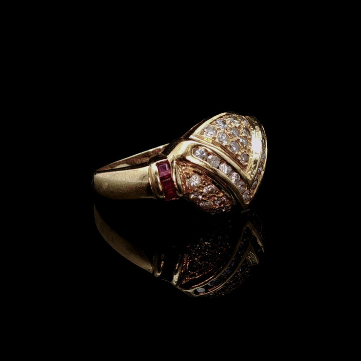 Vintage 18ct Yellow Gold Diamond Pavé and Ruby Cocktail Ring