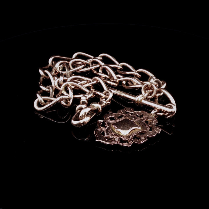 Vintage 9ct Rose Gold Albert Watch Chain with Shield Fob, 53g