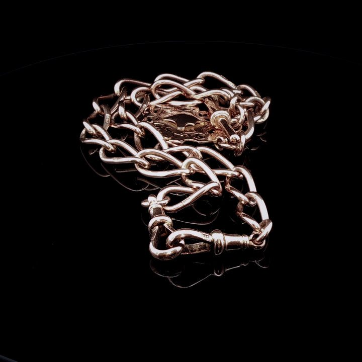 Vintage 9ct Rose Gold Albert Watch Chain with Shield Fob, 53g