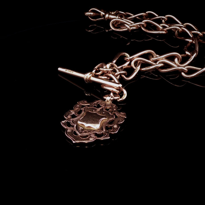 Vintage 9ct Rose Gold Albert Watch Chain with Shield Fob, 53g