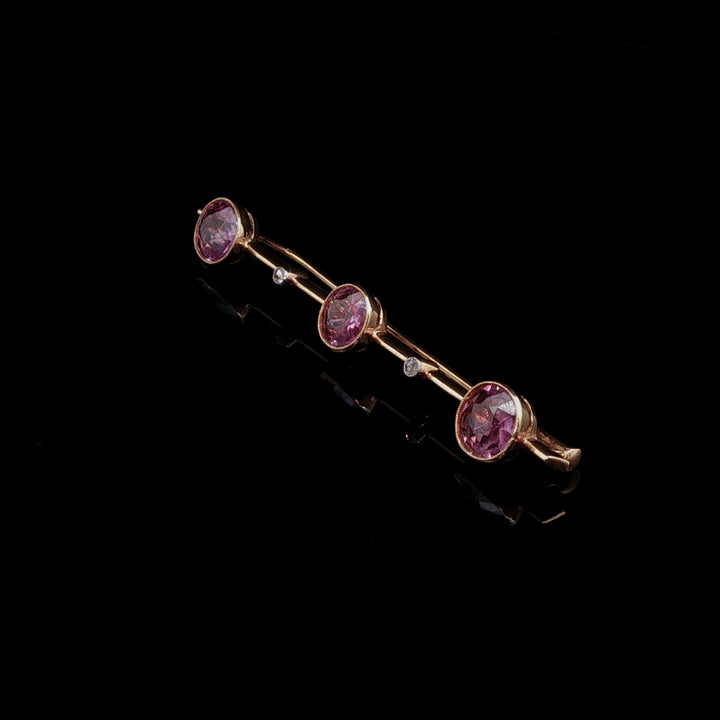 Antique French 18ct Yellow Gold Amethyst and Diamond Bar Brooch, Circa 1920