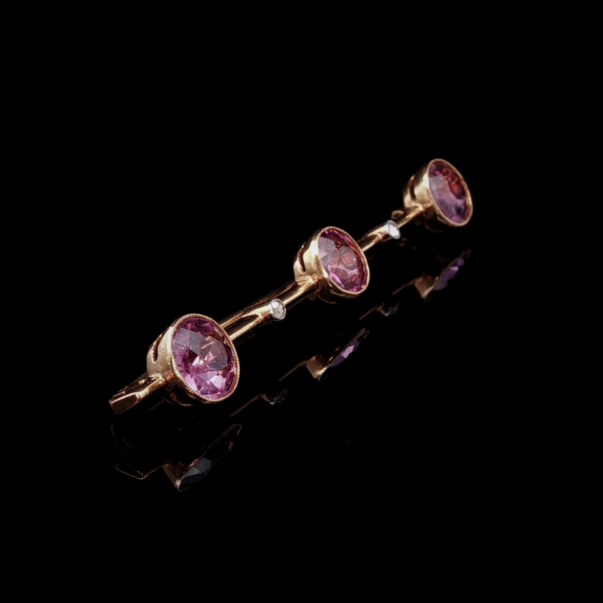 Antique French 18ct Yellow Gold Amethyst and Diamond Bar Brooch, Circa 1920