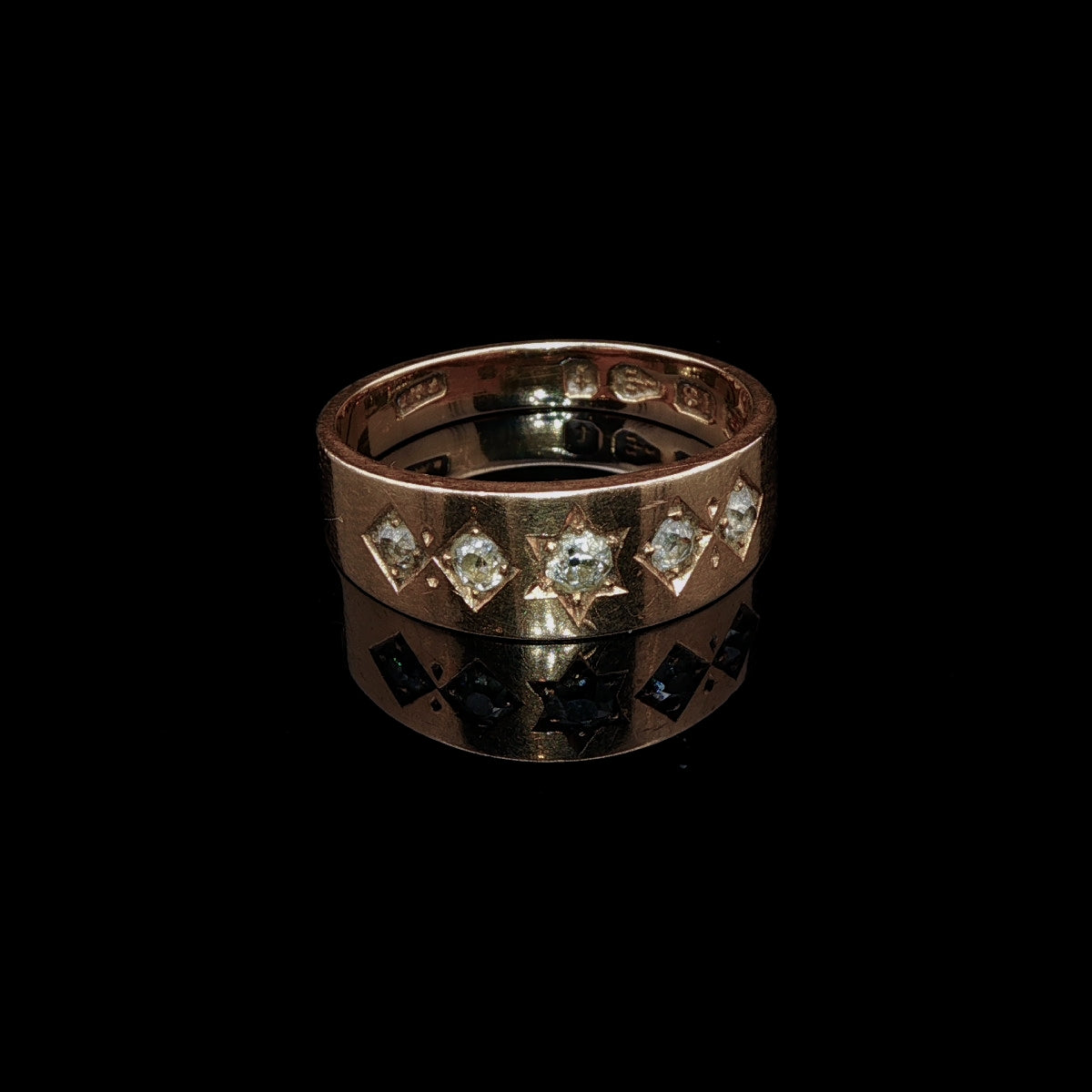 Victorian 18ct Yellow Gold Five Stone Old Cut Diamond Gypsy Ring, Chester 1882