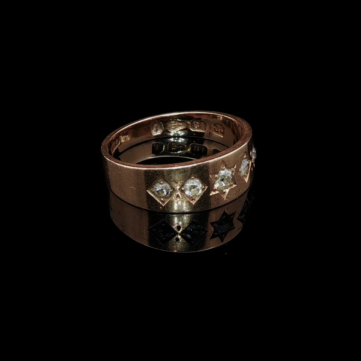 Victorian 18ct Yellow Gold Five Stone Old Cut Diamond Gypsy Ring, Chester 1882