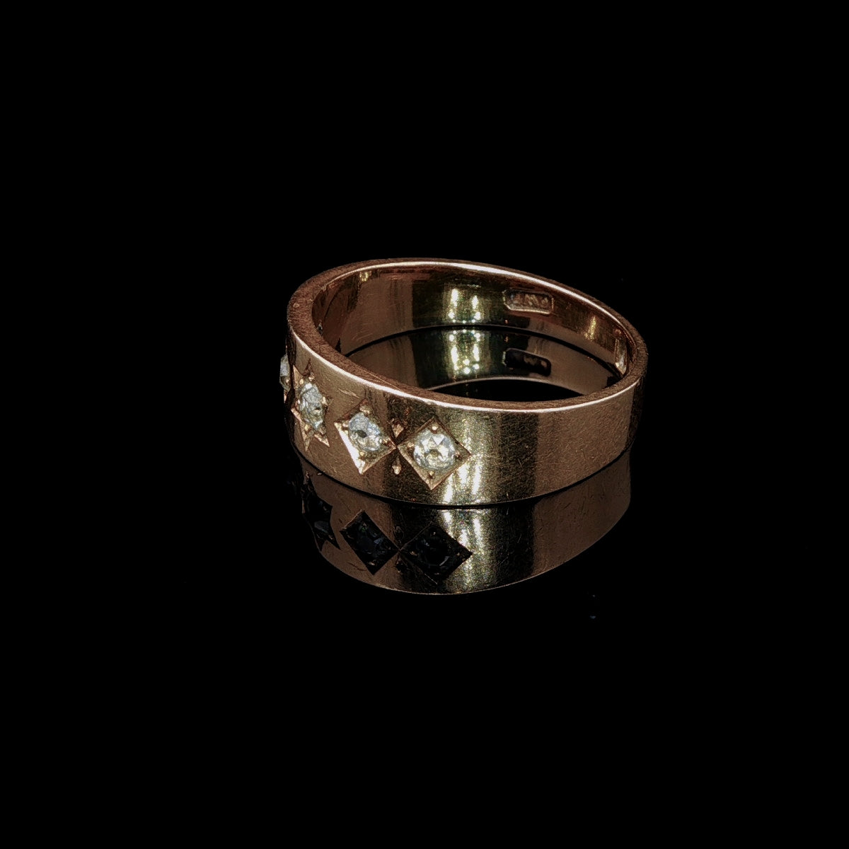 Victorian 18ct Yellow Gold Five Stone Old Cut Diamond Gypsy Ring, Chester 1882